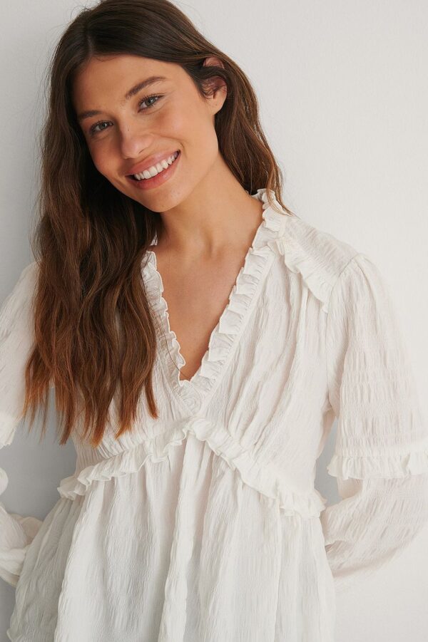 Structured LS Frill Blouse White