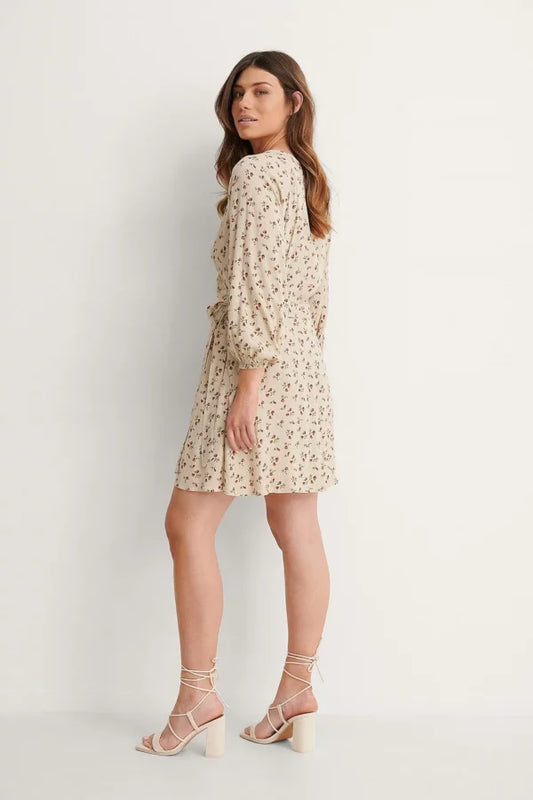 Tie Overlap Mini Dress Beige