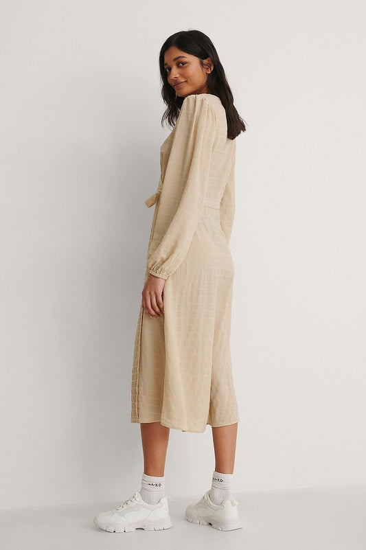 Tie Waist V-neck Midi Dress