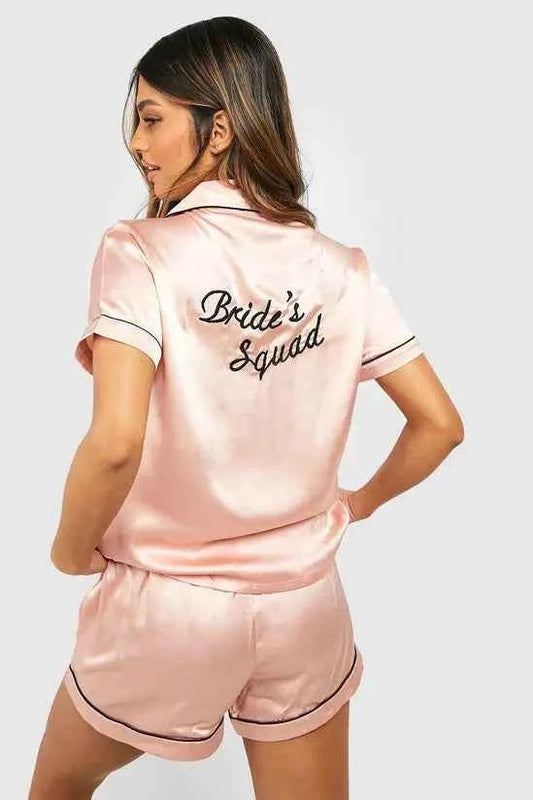 boohoo Bride Squad Satin Embroidered Pj Short Set
