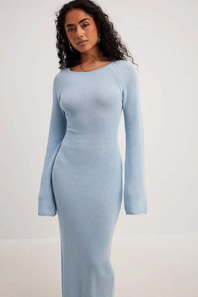 Open Back Lace Detail Knitted Maxi Dress