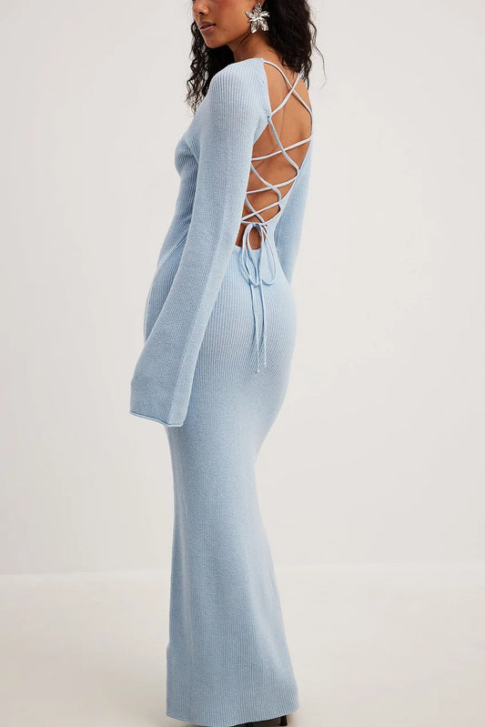 Open Back Lace Detail Knitted Maxi Dress