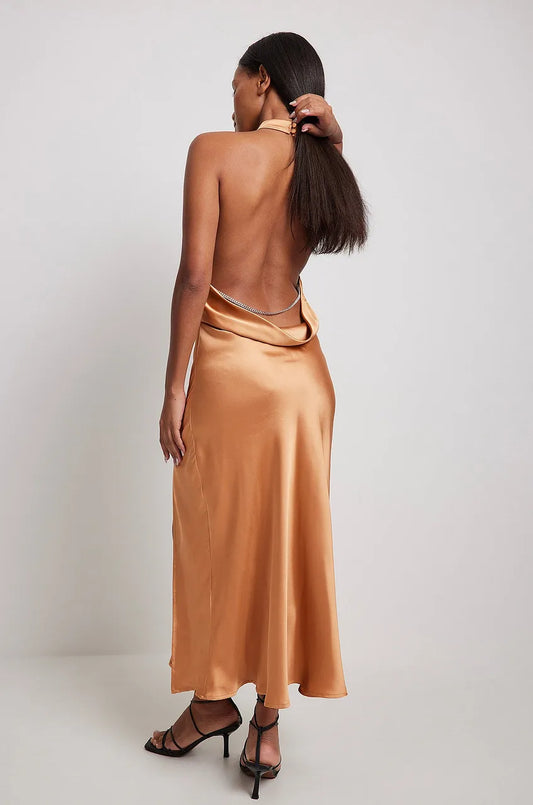 Na-kd Open Back Rhinestone Detail Satin Dress