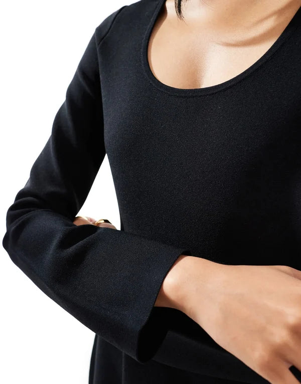& Other Stories knitted scoop neck mini dress with bell sleeves in black
