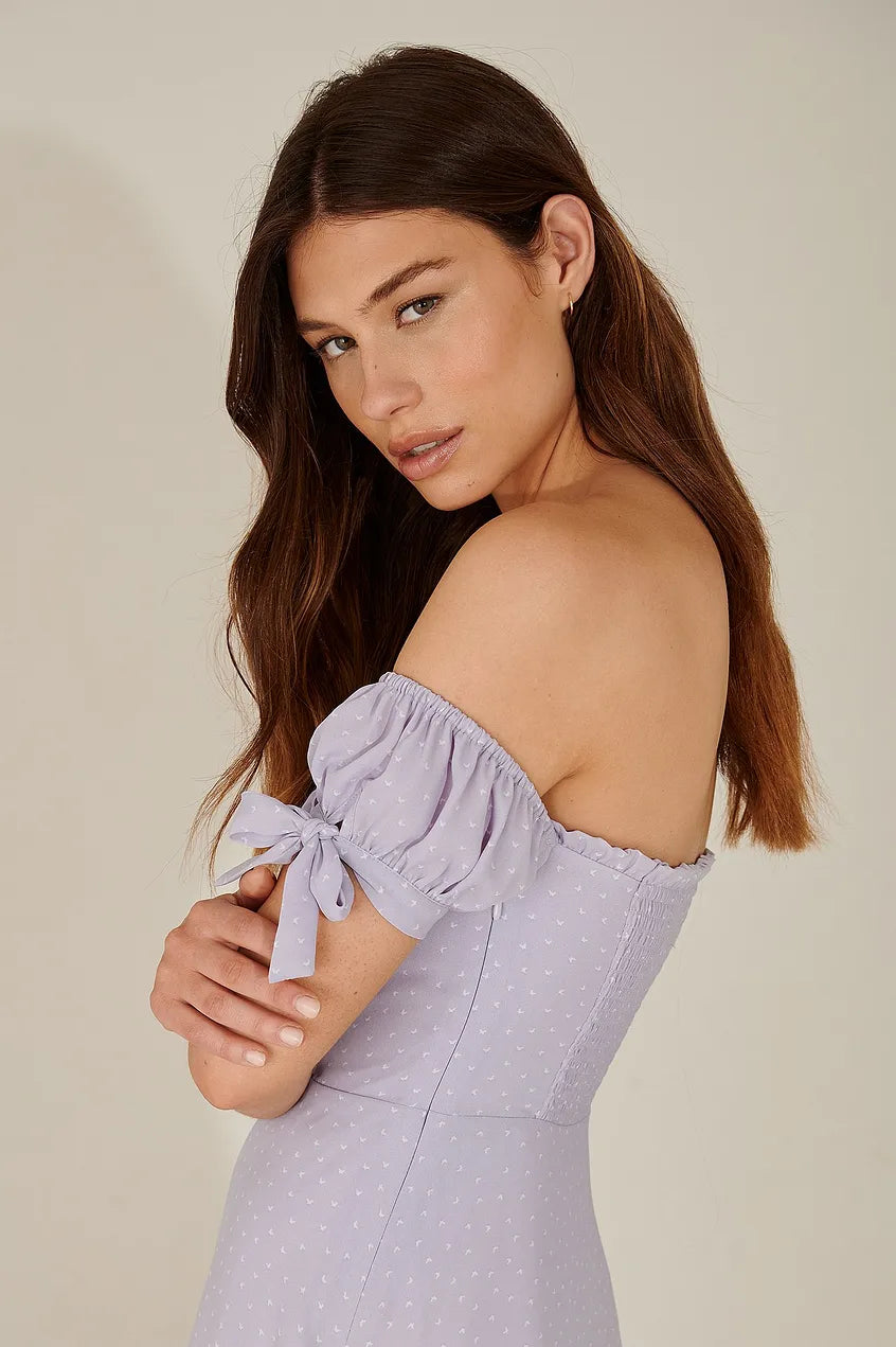 Recycled Off Shoulder Tie Detail Dress