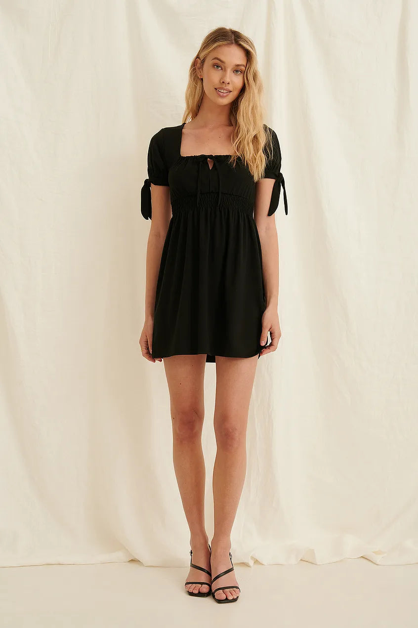 Ruched Detail Recycled Mini Dress Black