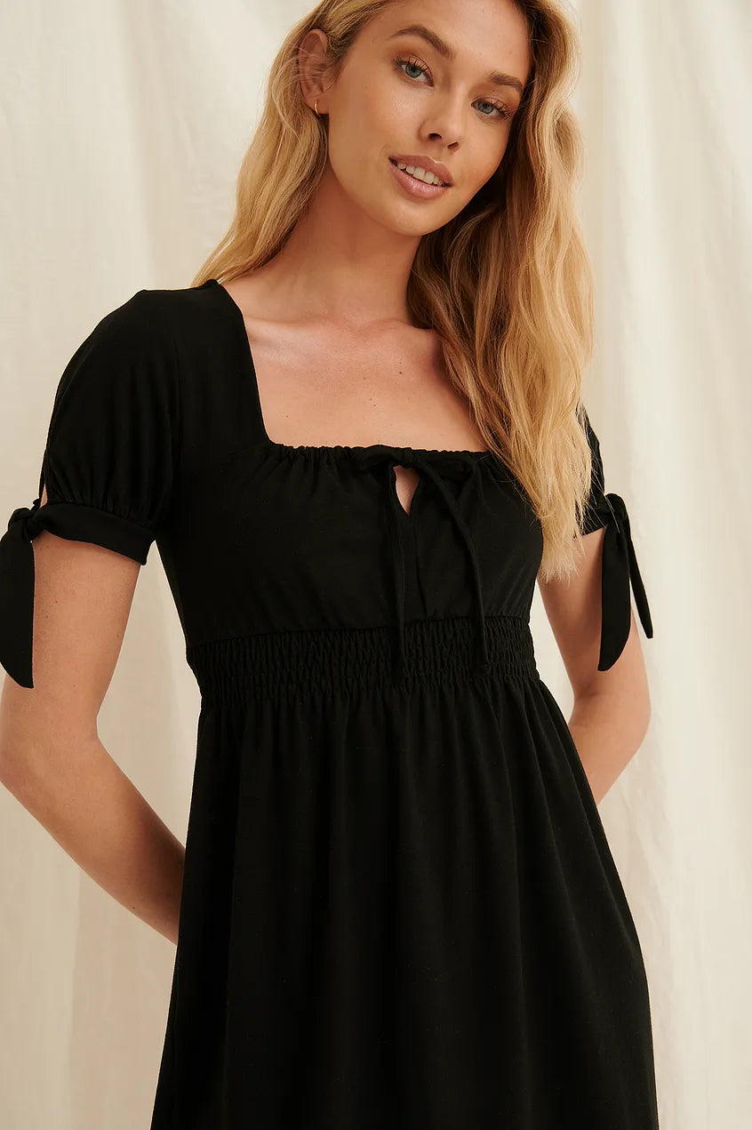Ruched Detail Recycled Mini Dress Black
