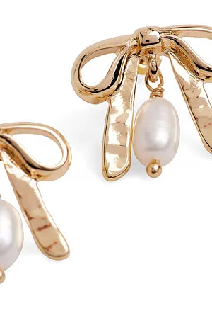 Pearl Bow Earrings Gold