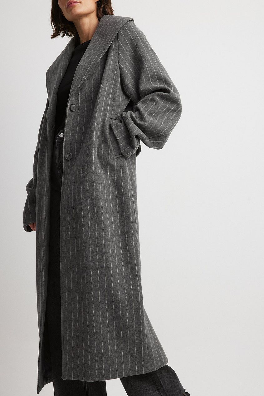 Pinstriped Wool Blend Coat
