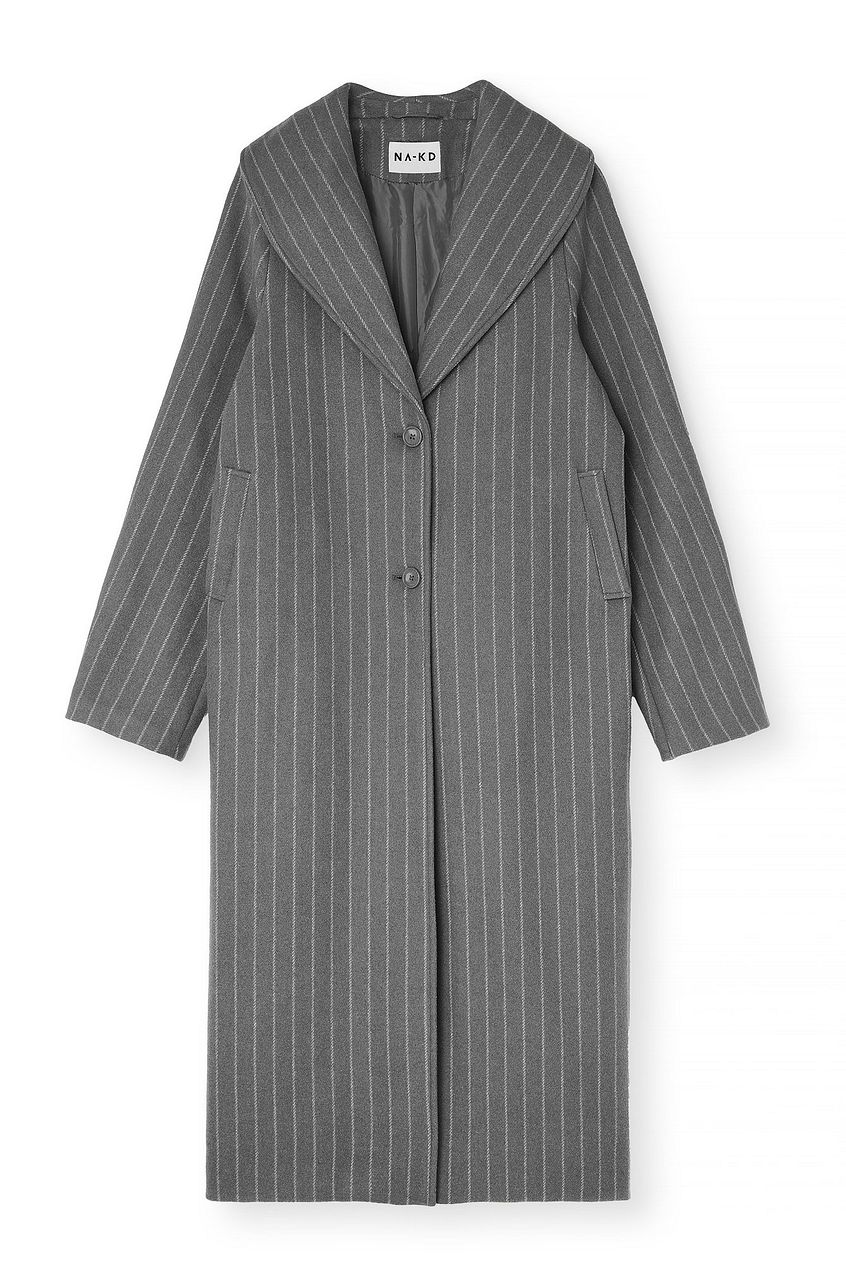 Pinstriped Wool Blend Coat