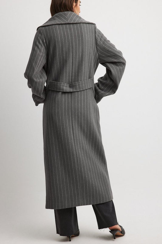 Pinstriped Wool Blend Coat