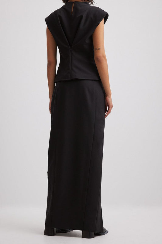 Raw Wavy Detail Maxi Skirt