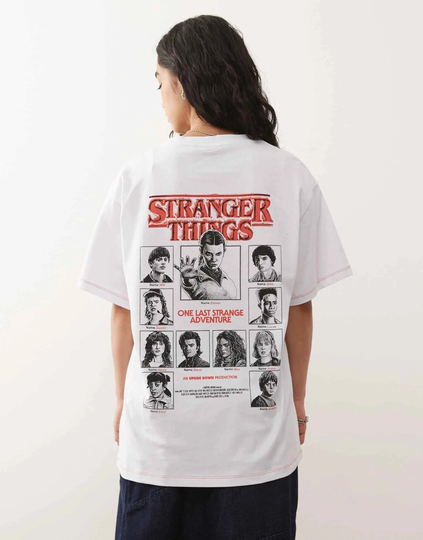 Reclaimed Vintage X Stranger Things Oversized T-Shirt With Character Back Print in White