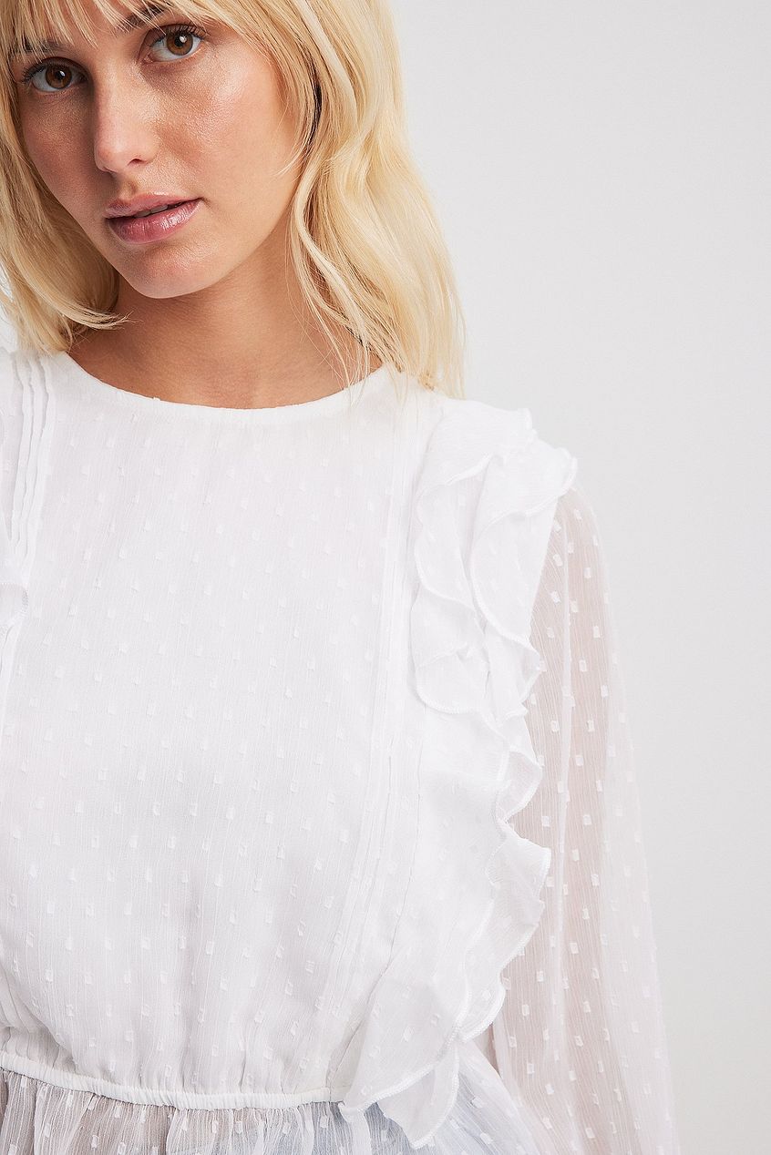 Dobby Multi Frill Blouse White