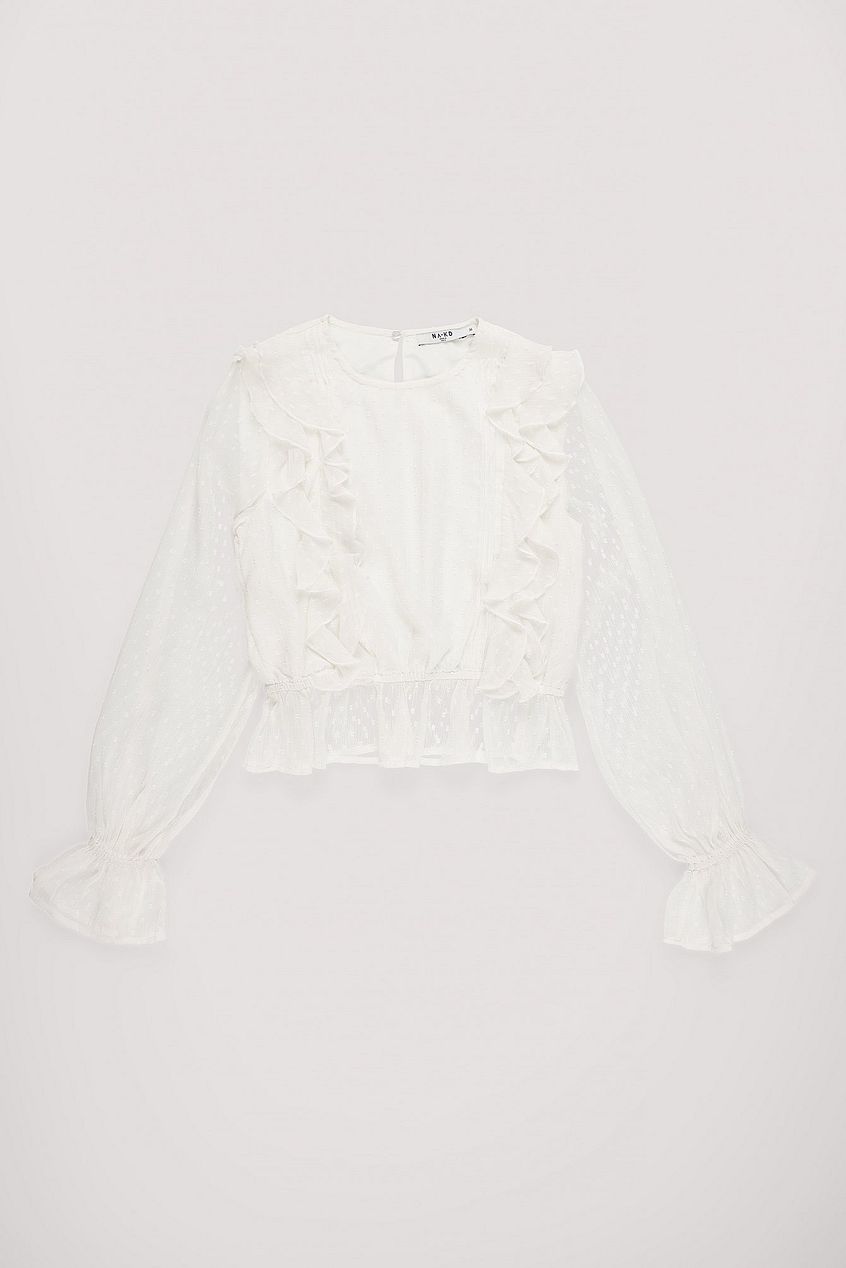 Dobby Multi Frill Blouse White