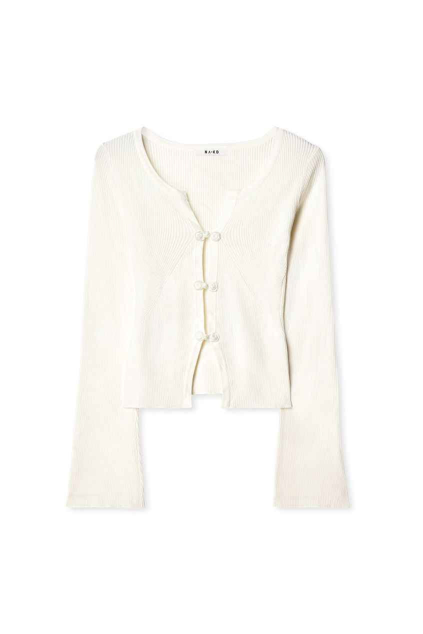 Na-kd - Ribbed Knitted Button Long Sleeve Top