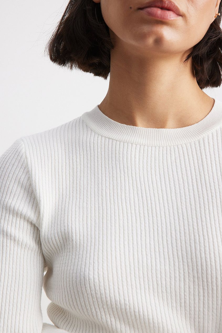 Ribbed Knitted Round Neck Sweater