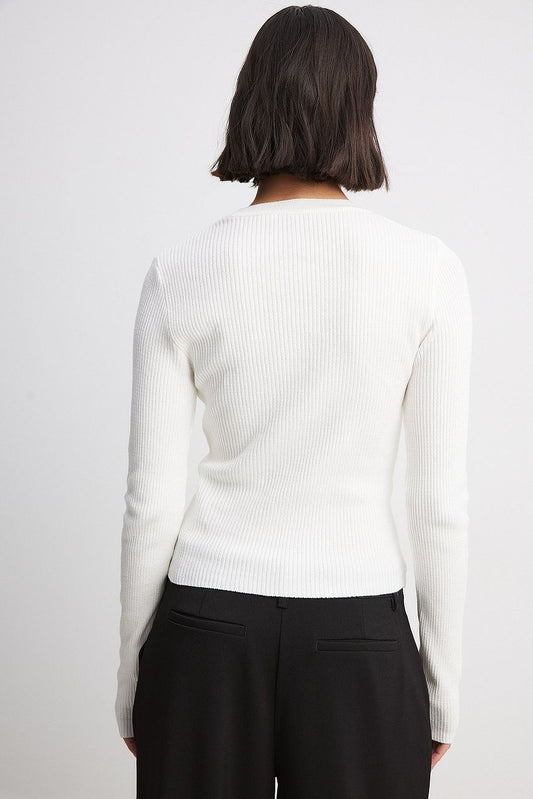Ribbed Knitted Round Neck Sweater