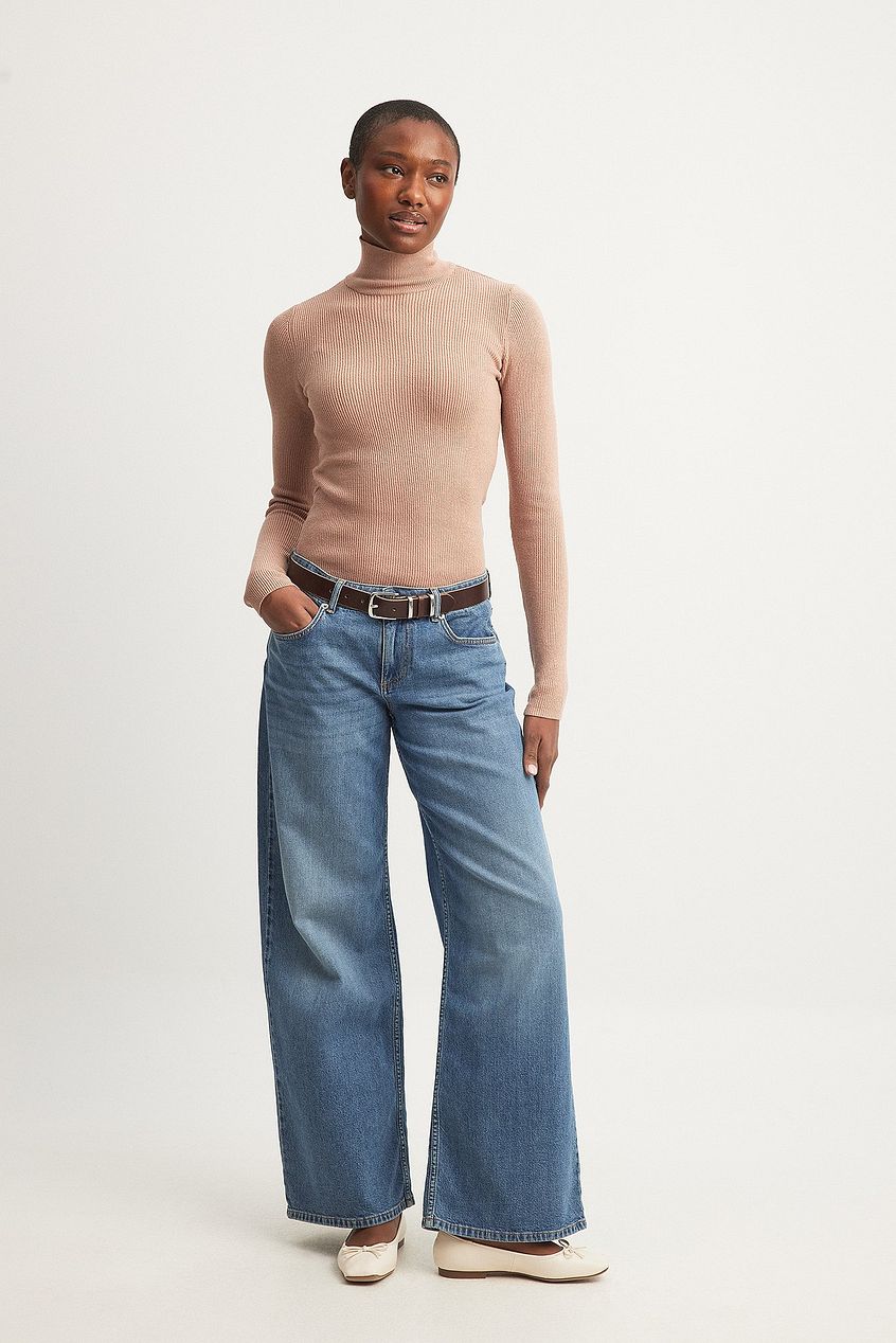 Ribbed High Neck Knitted Sweater