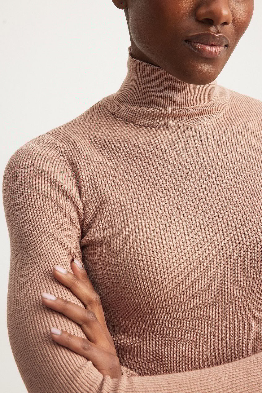 Ribbed High Neck Knitted Sweater