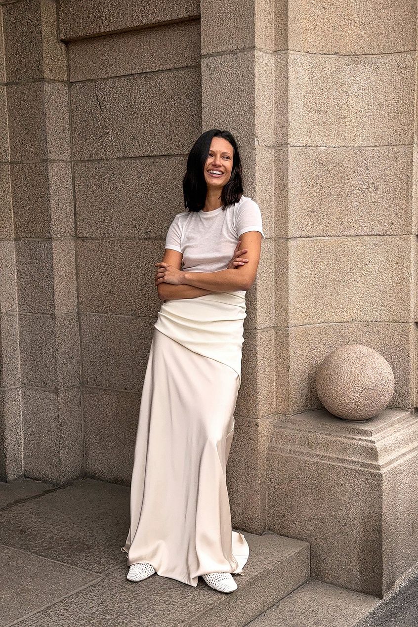 Mid Waist Maxi Satin Skirt