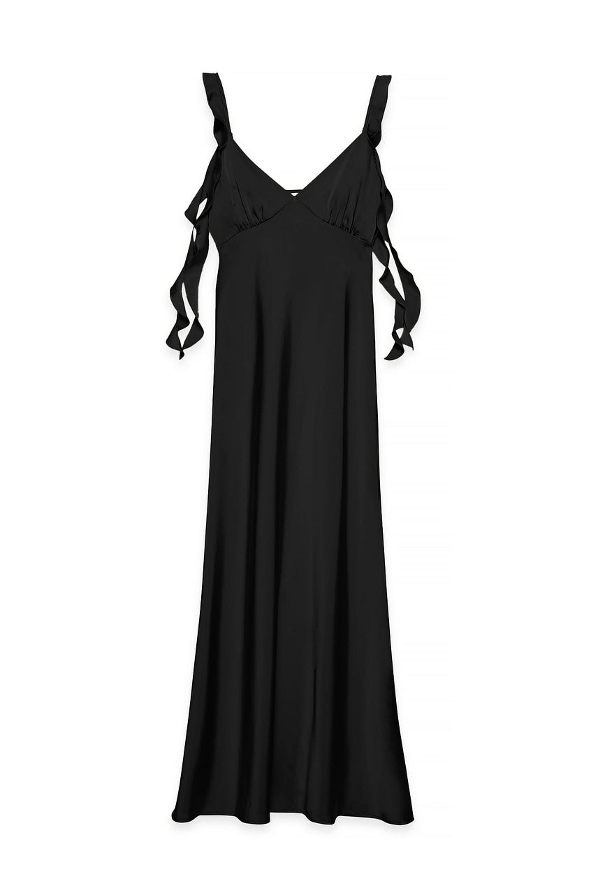 Na-kd Satin Ruffle Shoulder Maxi Dress