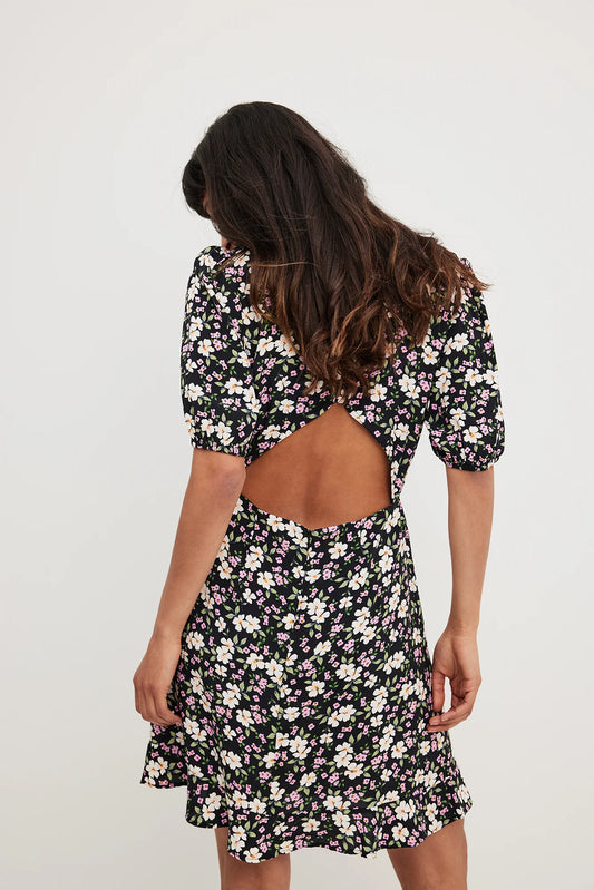 Short Sleeve Open Back Mini Dress Flower