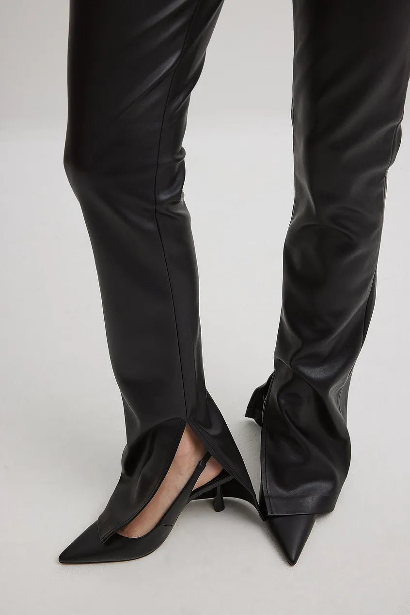 Side Slit PU Leggings