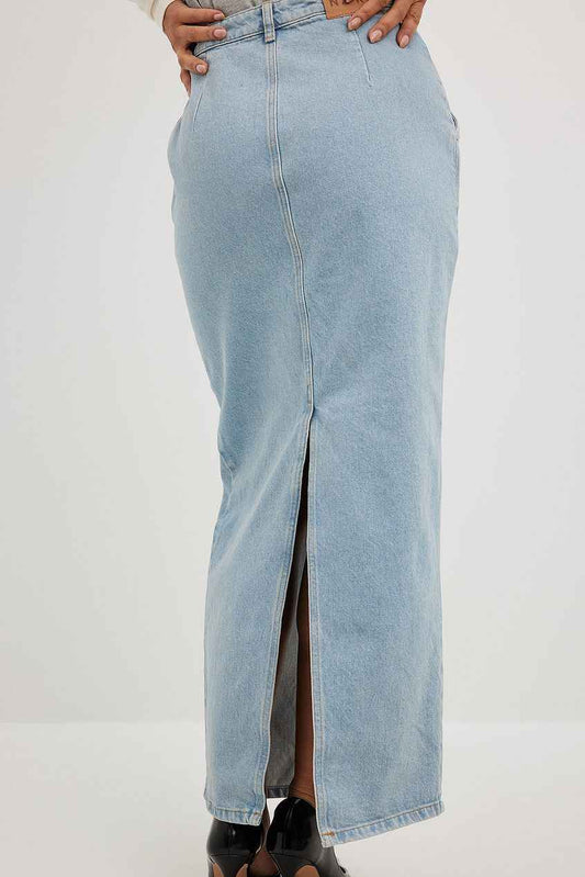 Na-kd - Slit Detailed Maxi Denim Skirt