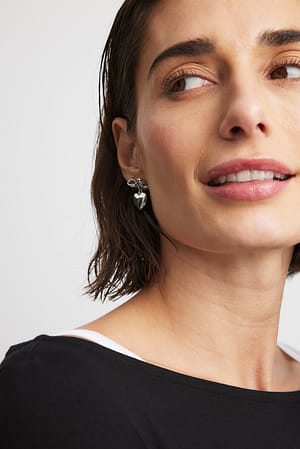Small Heart Bow Earrings Silver