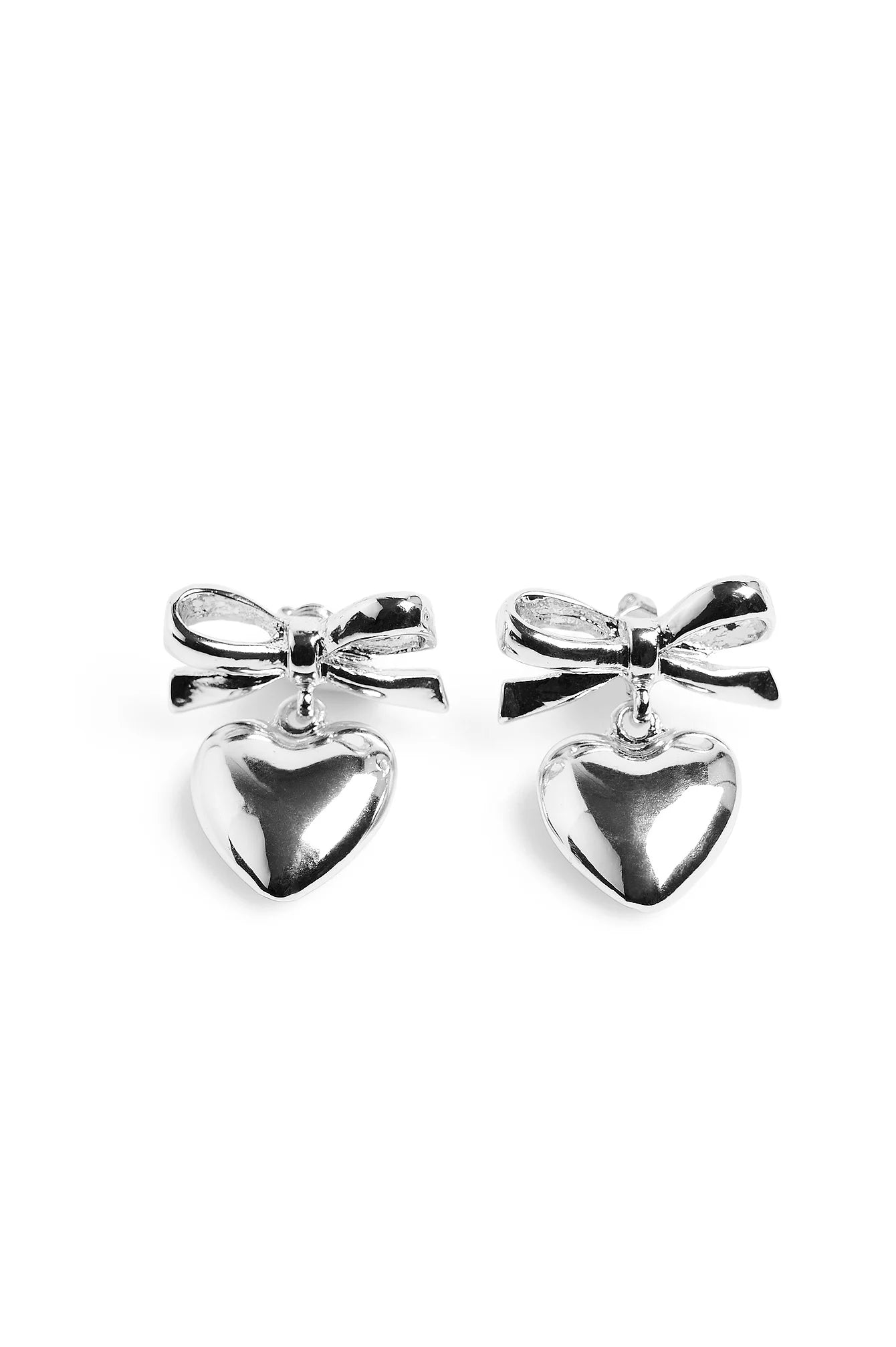 Small Heart Bow Earrings Silver