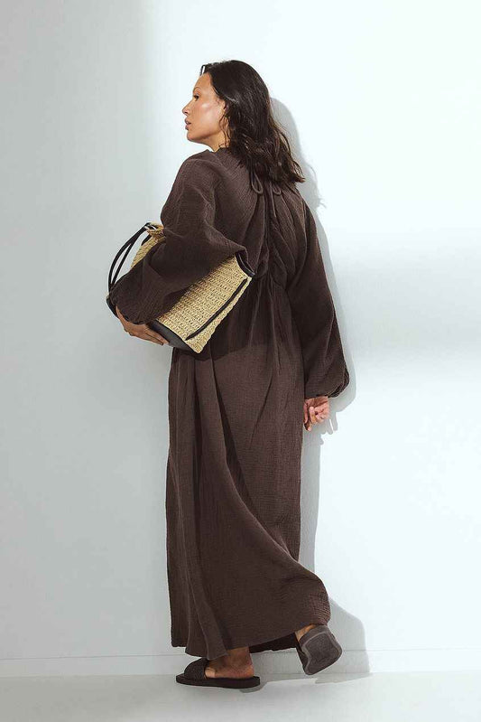 Na-kd Soft Cotton V Neck Midi Dress