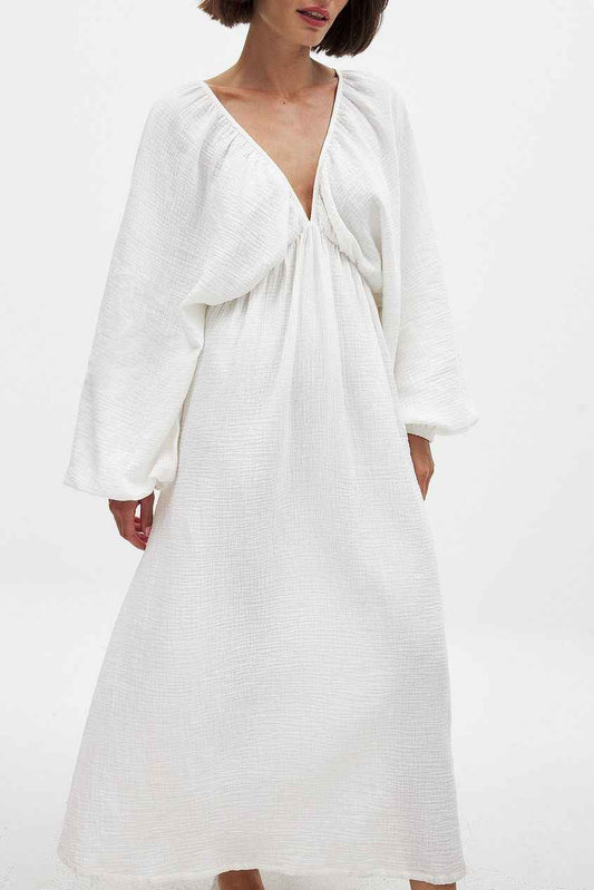 Na-kd Soft Cotton V Neck Midi Dress