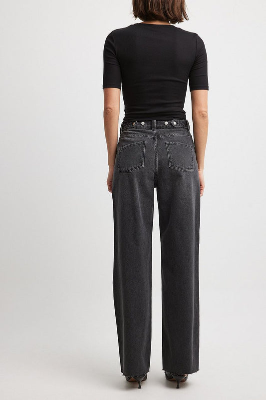 Straight High Waist Back Detail Denim