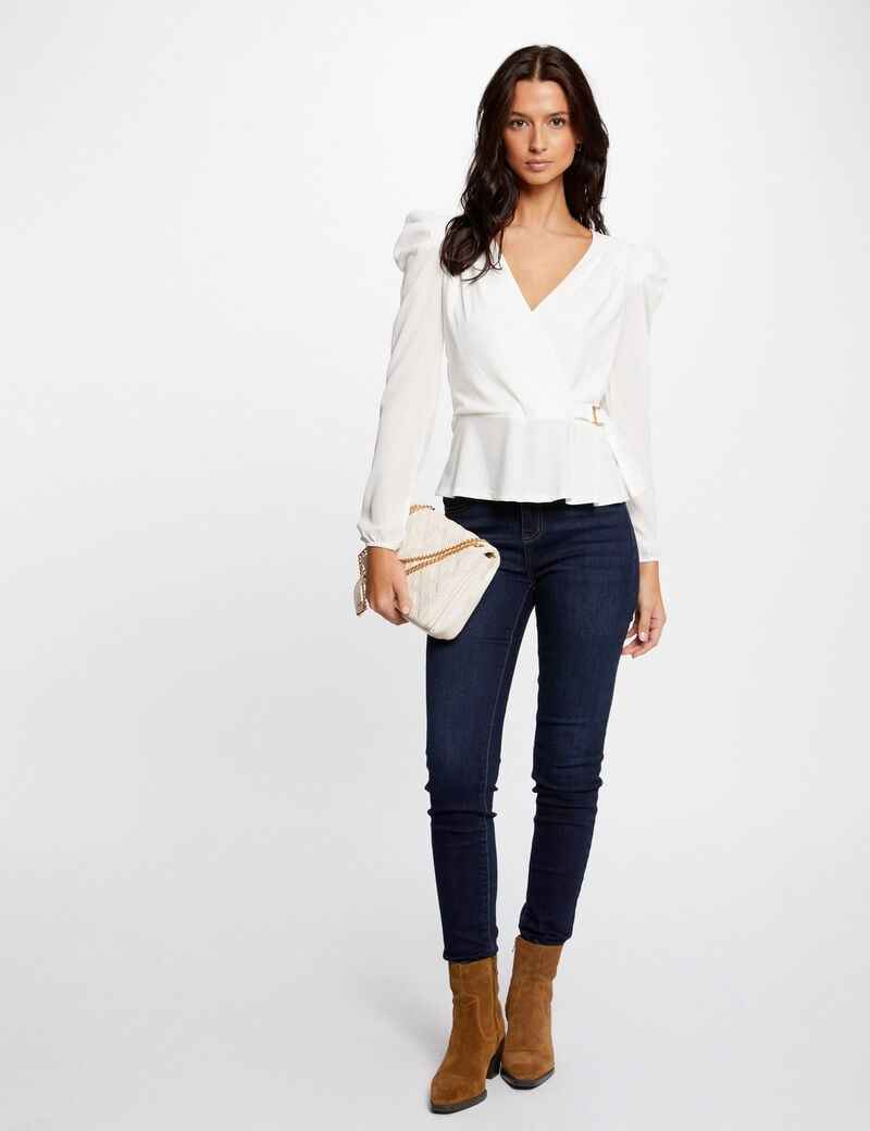 Morgan - T-shirt manches longues avec boucle ecru femme