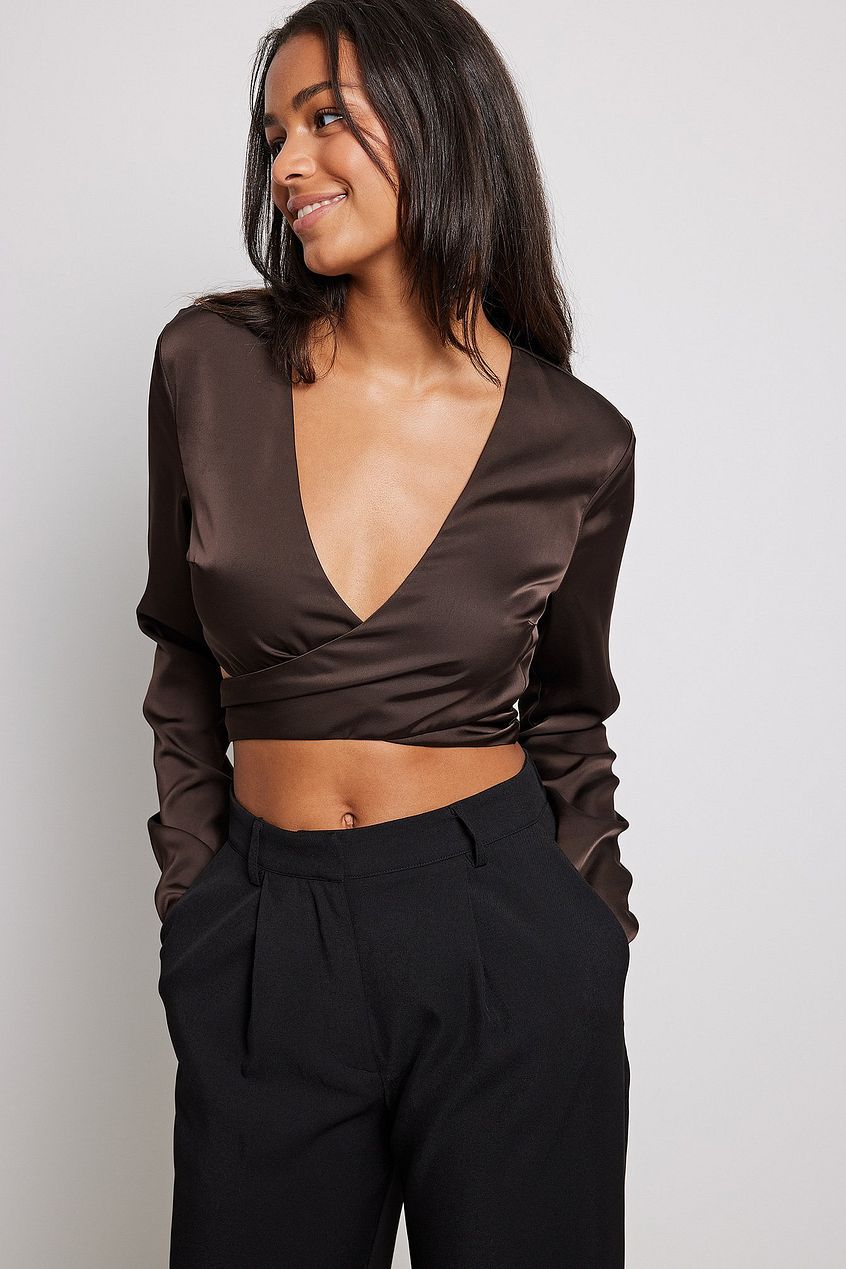 Tie Back V-neck Satin Blouse