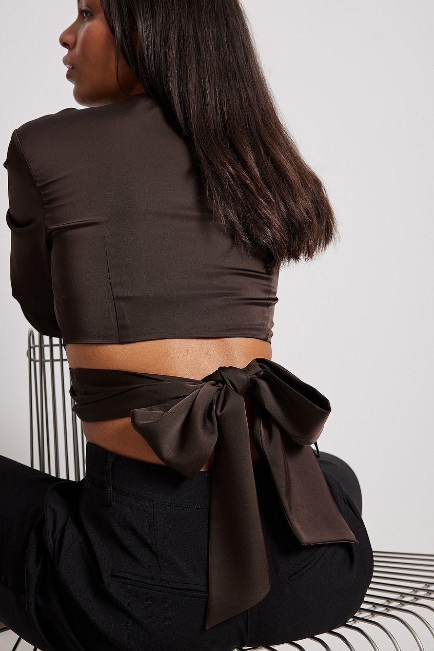 Tie Back V-neck Satin Blouse