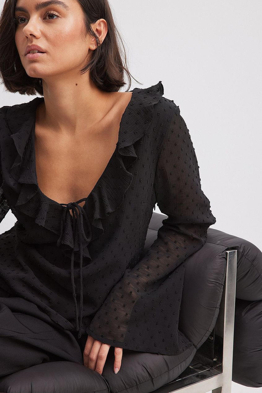 V-neck Frill Blouse