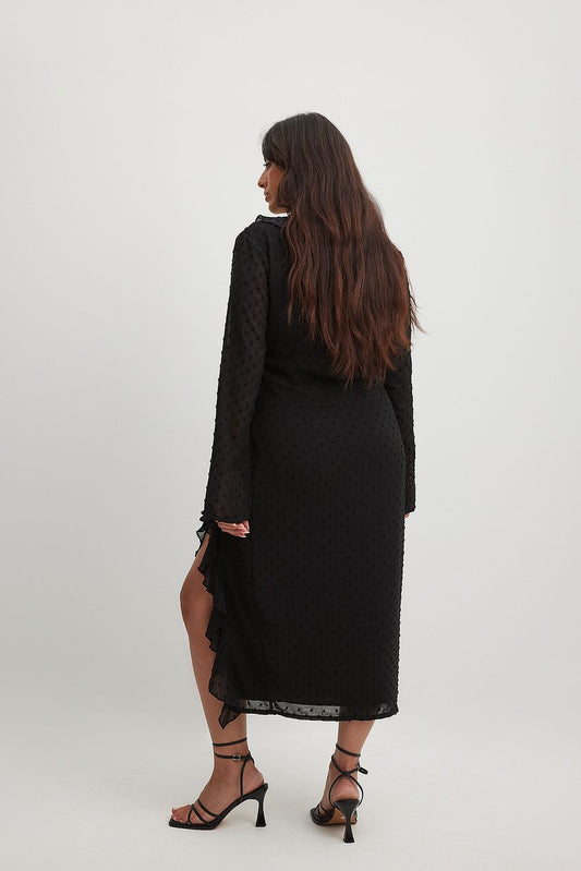 V-Neck Frill Midi Dress