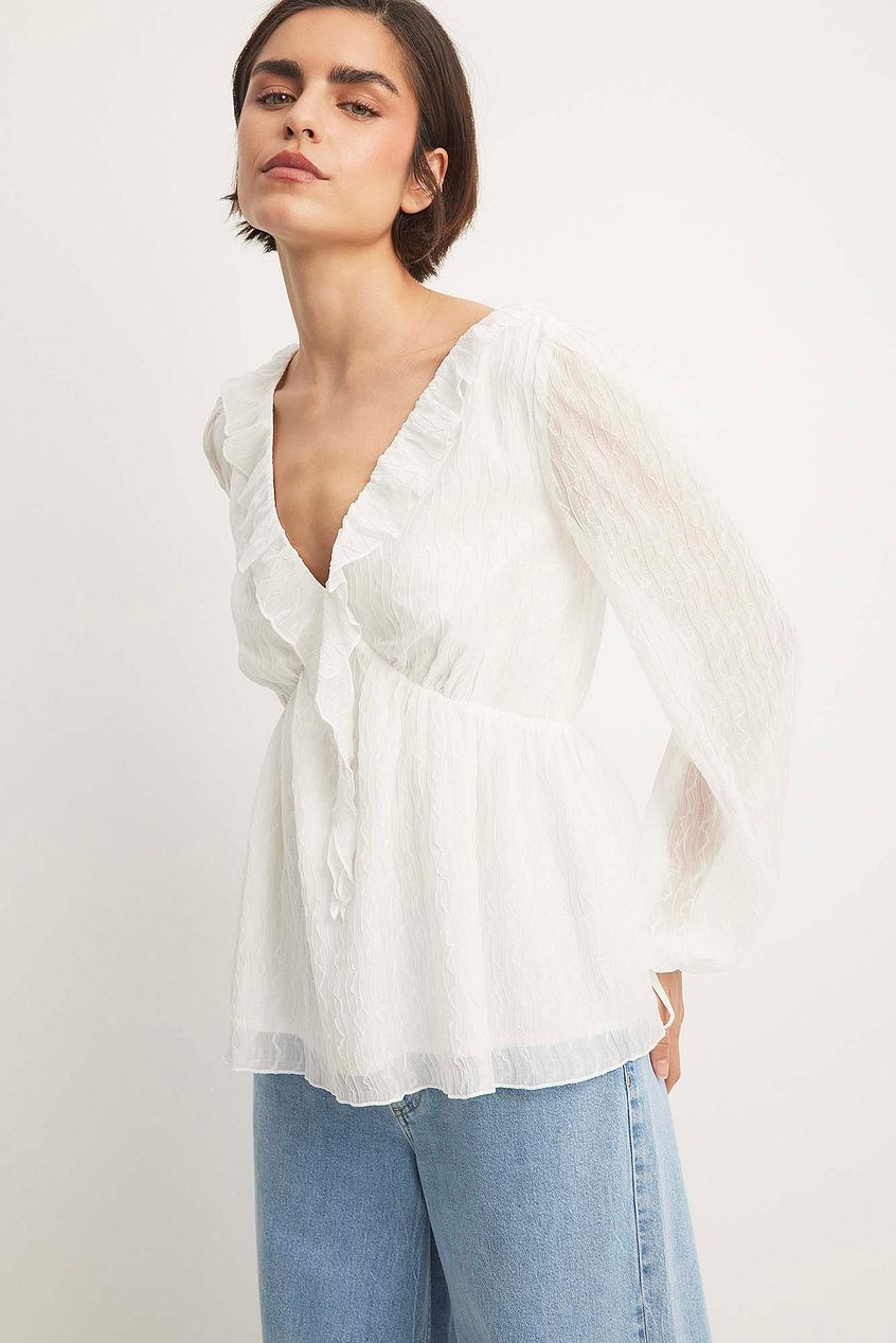 V-Neck Ruffle Detail Chiffon Blouse