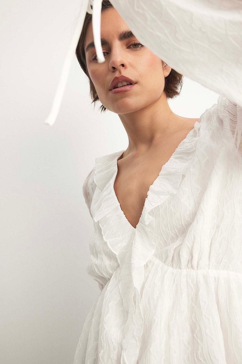 V-Neck Ruffle Detail Chiffon Blouse