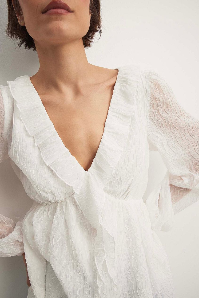 V-Neck Ruffle Detail Chiffon Blouse