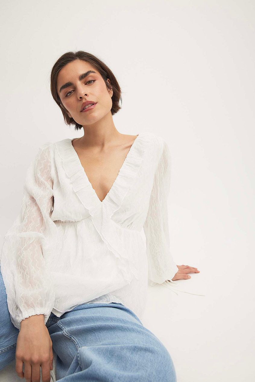 V-Neck Ruffle Detail Chiffon Blouse