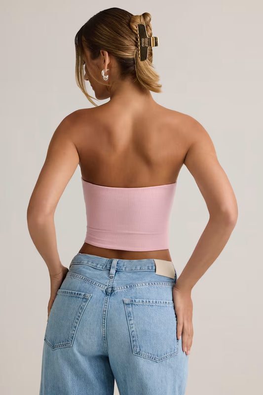 Ohpolly - Modal Strapless Crop Top in Baby Pink