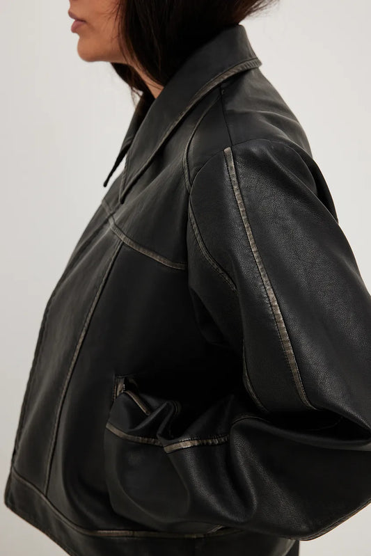 Washed Out Detailed Pu Jacket