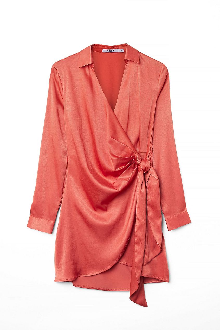 Wrap Satin Shirt Dress