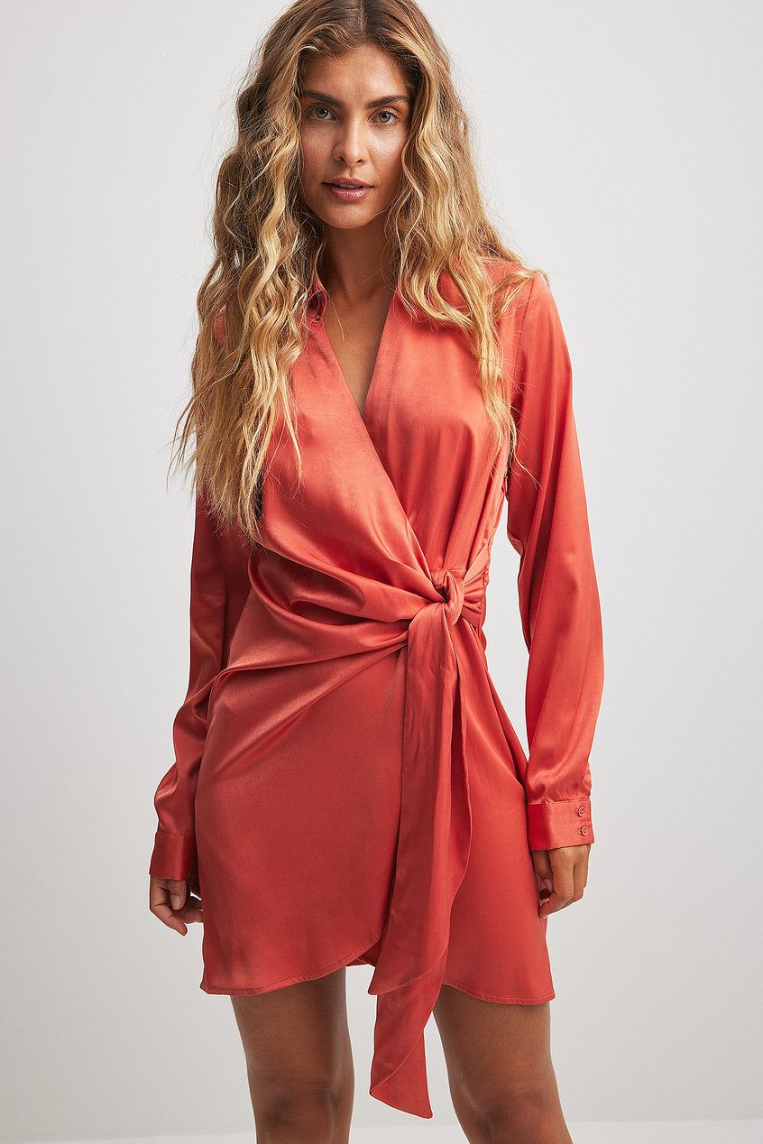 Wrap Satin Shirt Dress