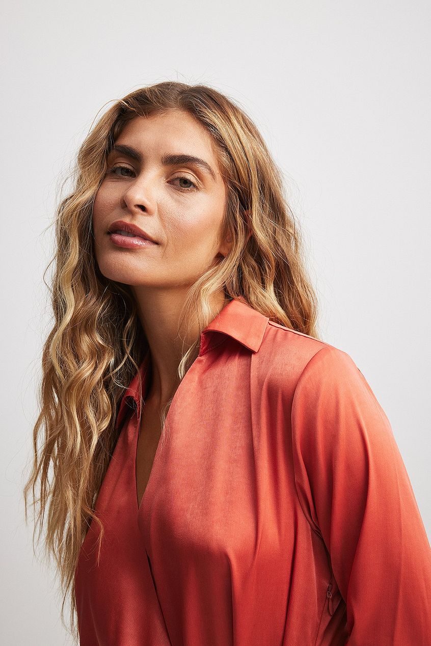 Wrap Satin Shirt Dress