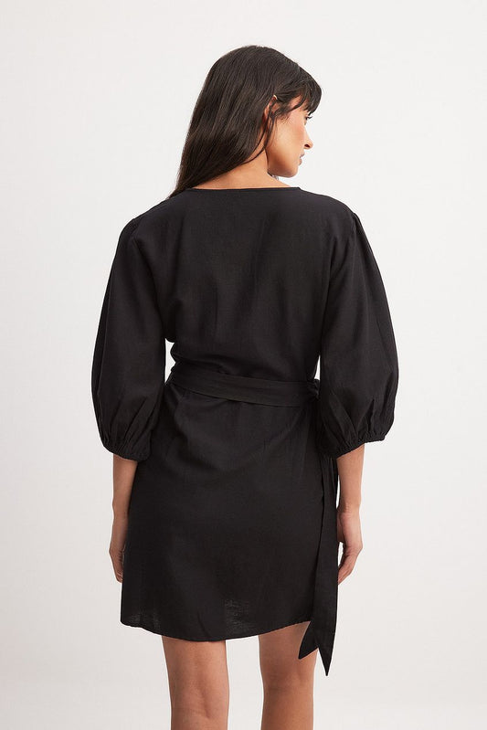 Wrapped Linen Mix Mini Dress