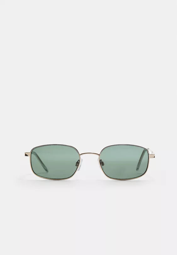 Stradivarius rectangular metal sunglasses in gold yellow